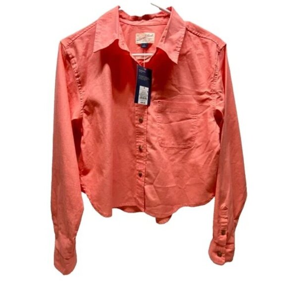 Universal Thread Co Women's Small Button Up Pink Coral Cropped Casual Short NWT - Picture 1 of 10